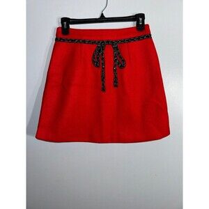 Liu Lala red wool lined skirt with embellished attached bow medium